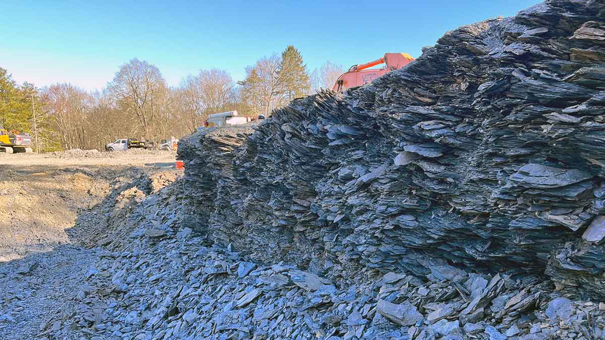 Shale exposed from excavation at a construction site