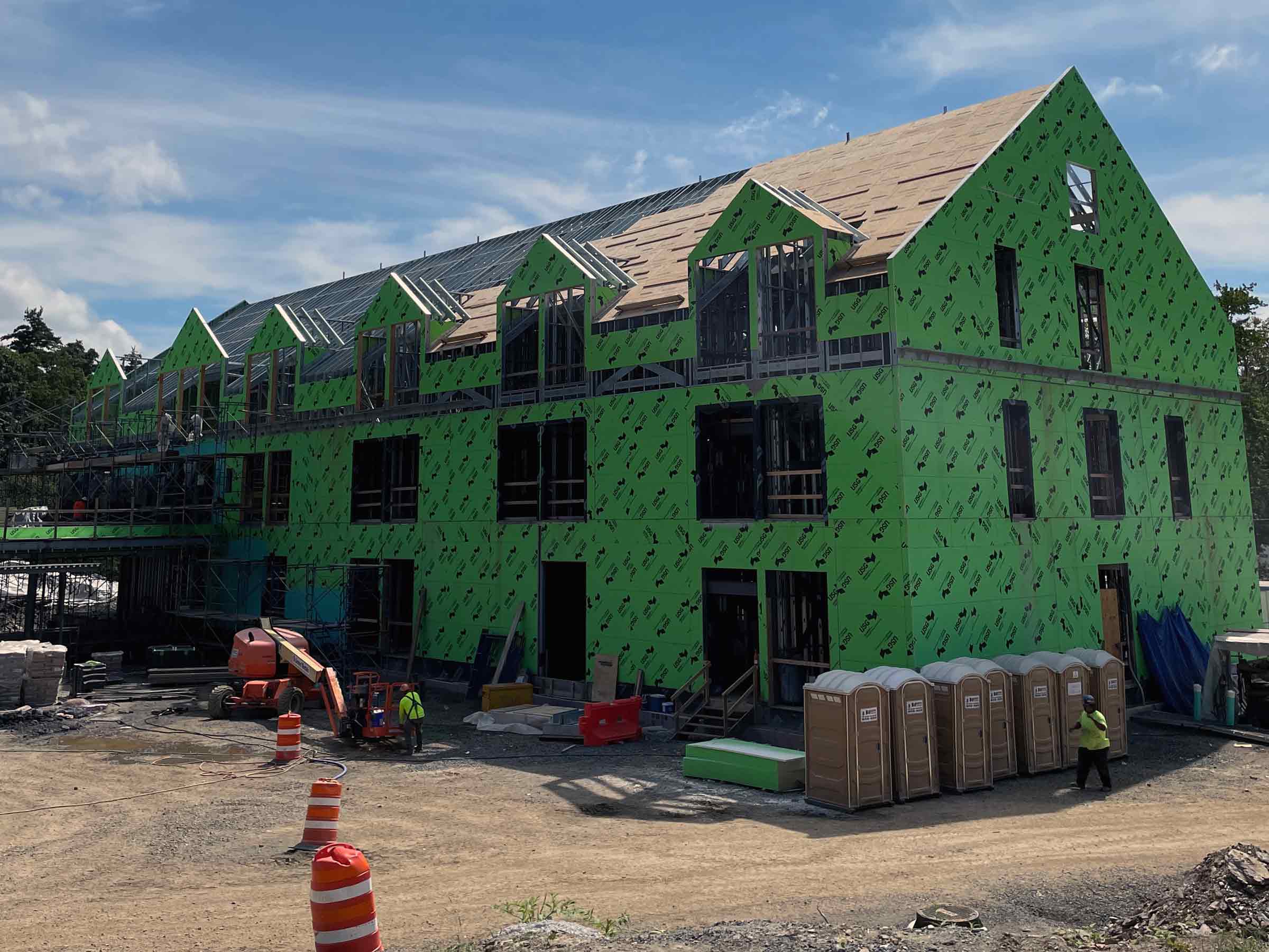Construction site with a building in a state of completion