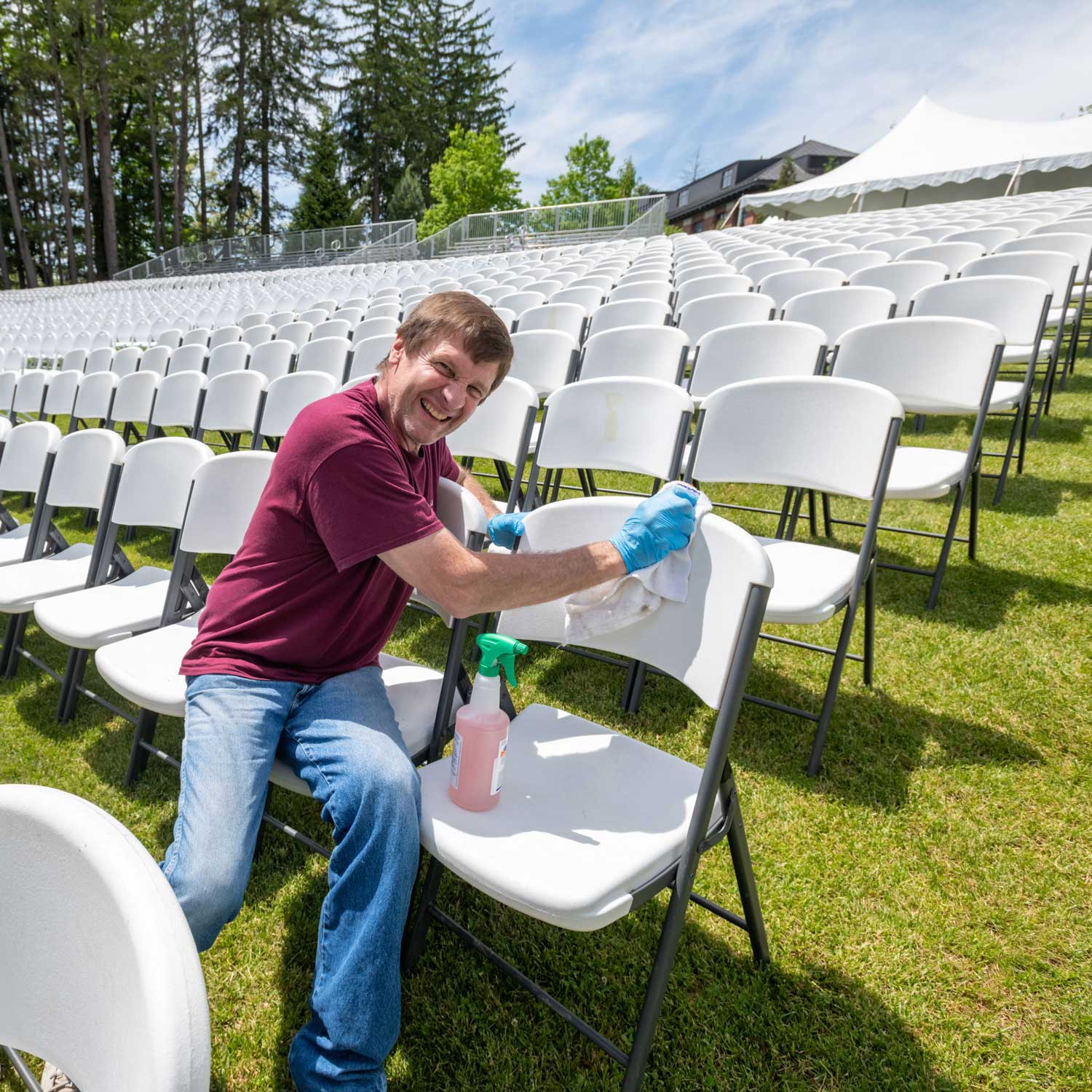 Cleaning chairs.