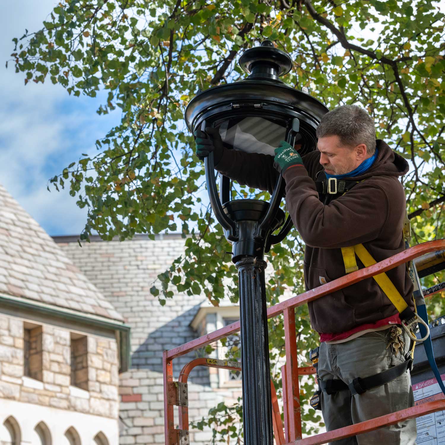 Repairing a light.