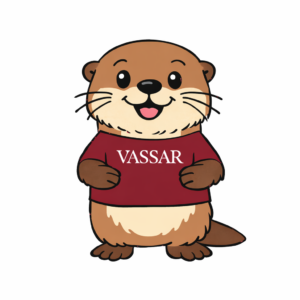 A cartoon otter in a Vassar red t-shirt.